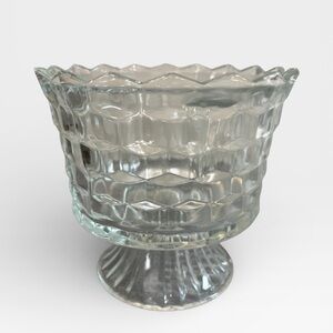 Clear Pedestal Glass Trifle Bowl / Compote – Cube Pattern – 6”